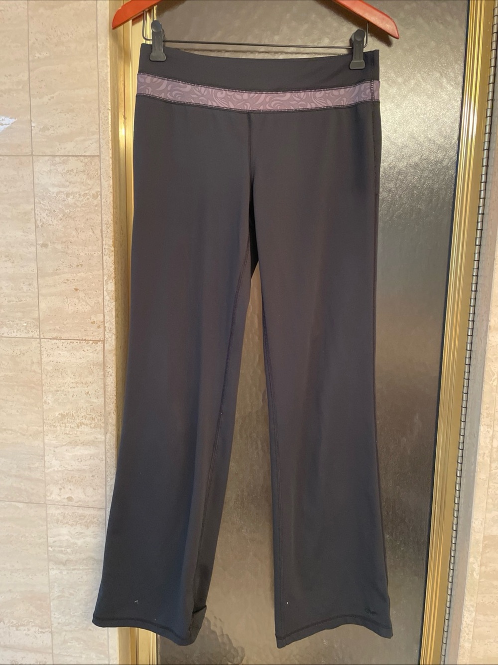 Champion Womens Elastic Waistband Straight Leg Black Yoga Pants W/grey Trim Sz S